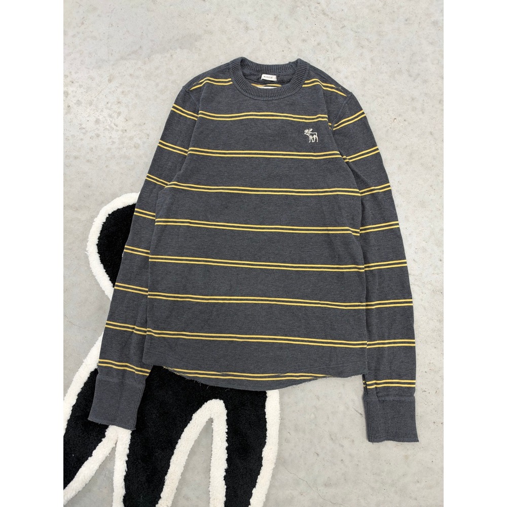 Abercrombie & Fitch Mens Muscle Fit Long Sleeve Shirt Grey Yellow Striped M